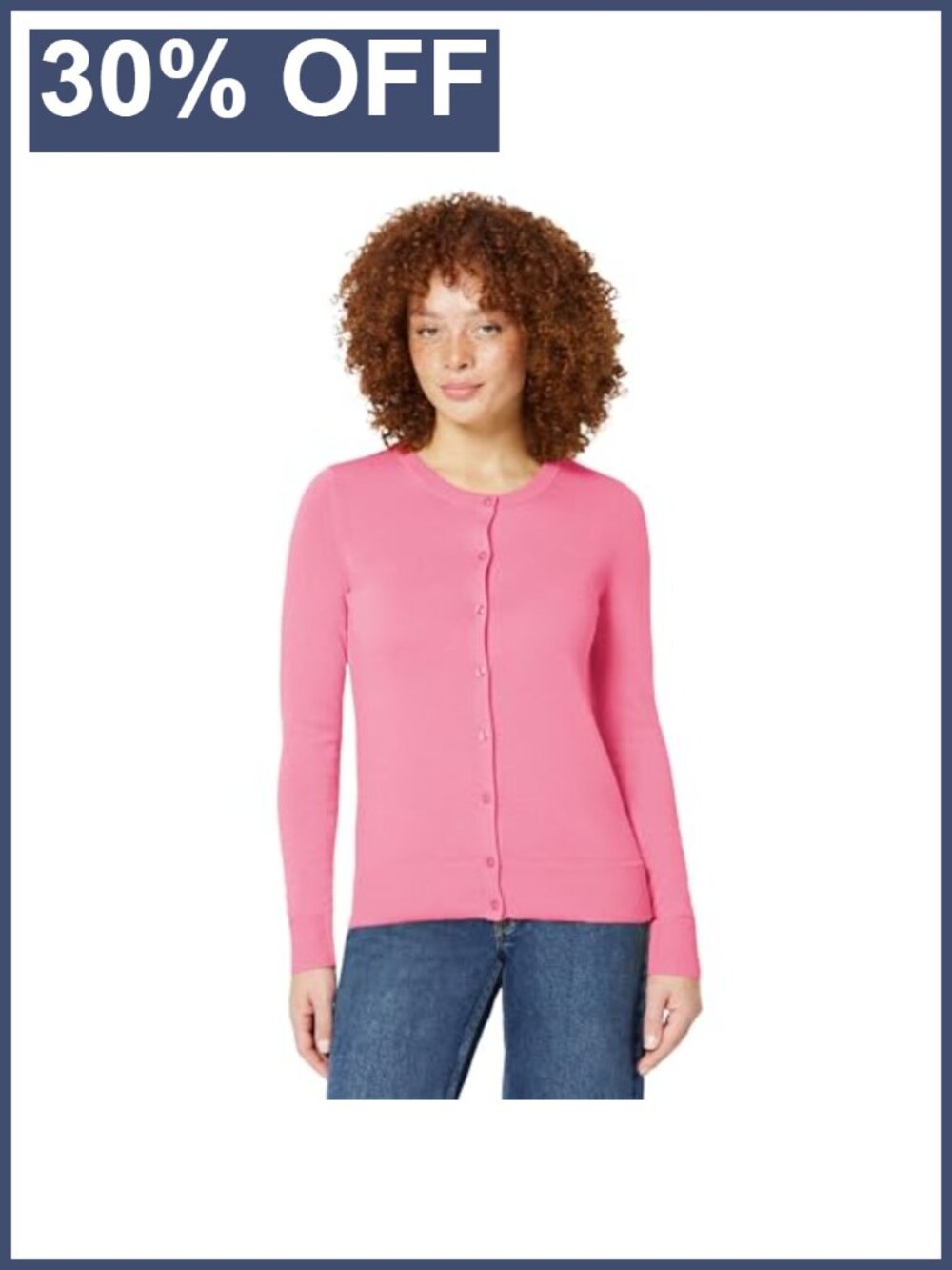 Women's Lightweight Cotton Blend Crewneck Button Front Cardigan Sweater